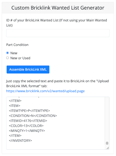 Bricklink XML Generator